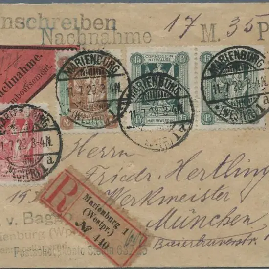 Germany-Marienwerder 1920 (11th July) Regd cover ...