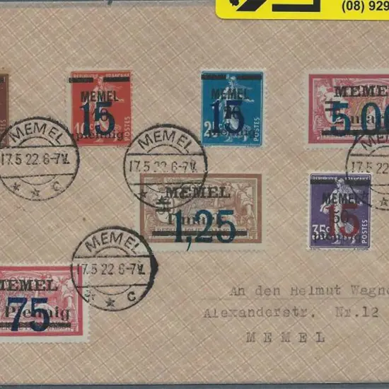 Germany-Memel 1922 local use cover with neatly ...