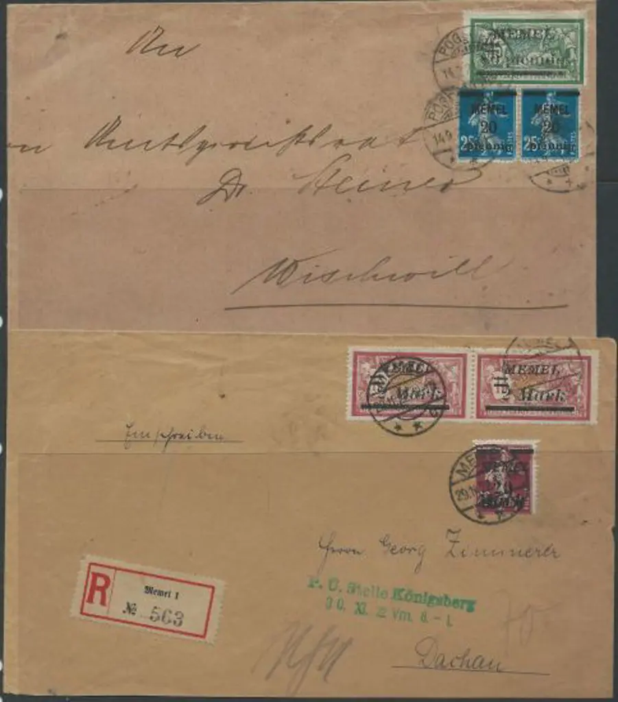 Germany-Memel 1922 Memel to Dachau Regd cover  ... Image 1++