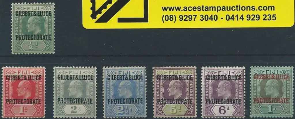 Gilbert & Ellice Island 1911 ovpts on 1/- Fiji. ... Image 1++