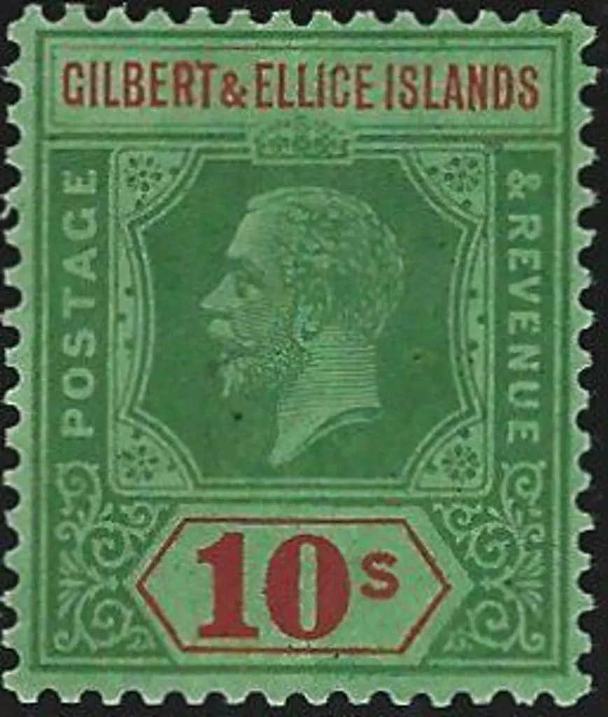 Gilbert & Ellice Island 1922 10/- green & red on ... Image 1++