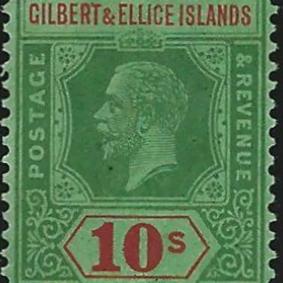 Gilbert & Ellice Island 1922 10/- green & red on ...