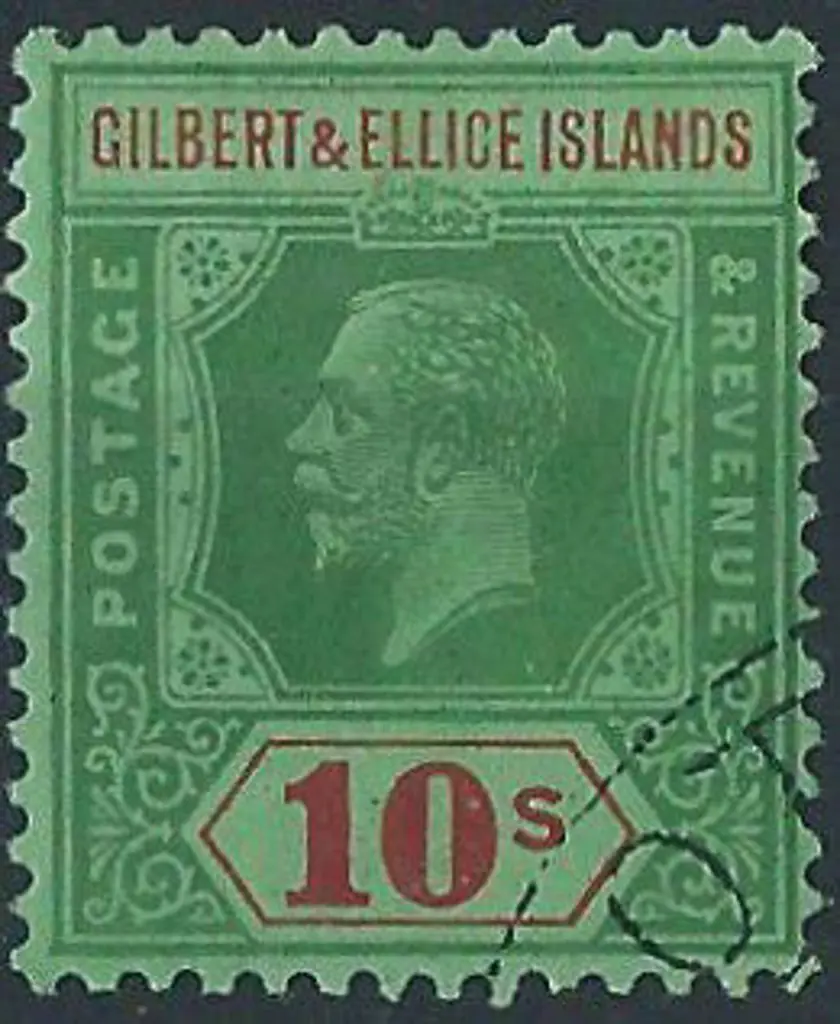 Gilbert & Ellice Island 1922 10/- green & red on ... Image 1++