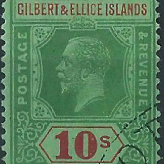 Gilbert & Ellice Island 1922 10/- green & red on ...
