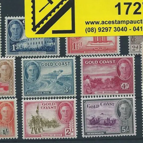 Gold Coast 1948 KGVI set to 10/- complete MLH. SG ...