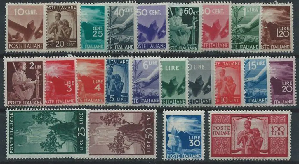 Italy 1945/48 Pictorial defins set of 23 to 100 ... Image 1++