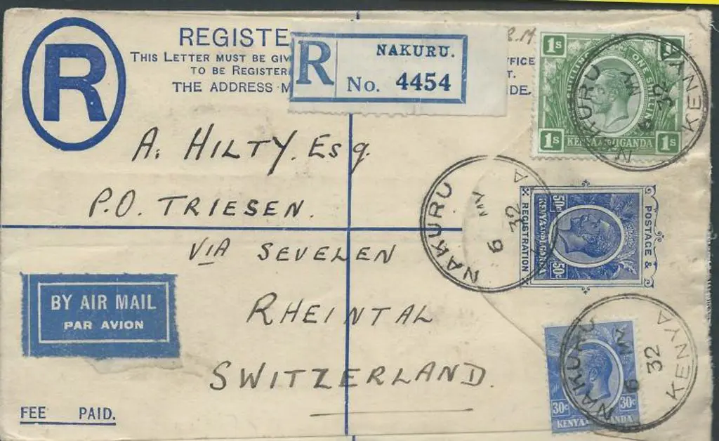 KUT 1932 (6th May) 50c blue KGV Registered printed ... Image 1++