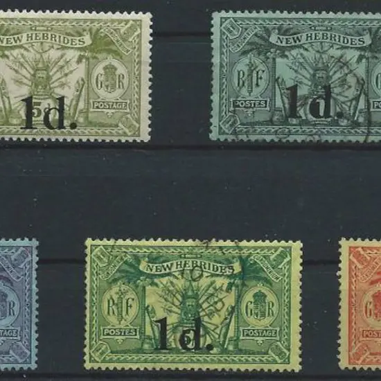 New Hebrides 1920/21 1d x 4 & 2d surcharges F/U ...
