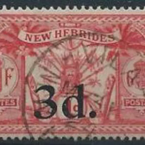 New Hebrides 1924 1d, 3d & 5d surcharges all F/U. ...