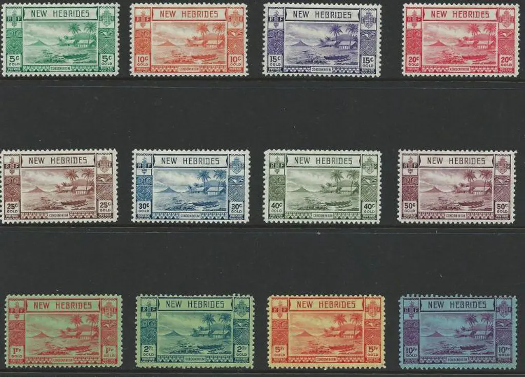 New Hebrides 1938 Defins set of 12 to 10f. 5f & ... Image 1++