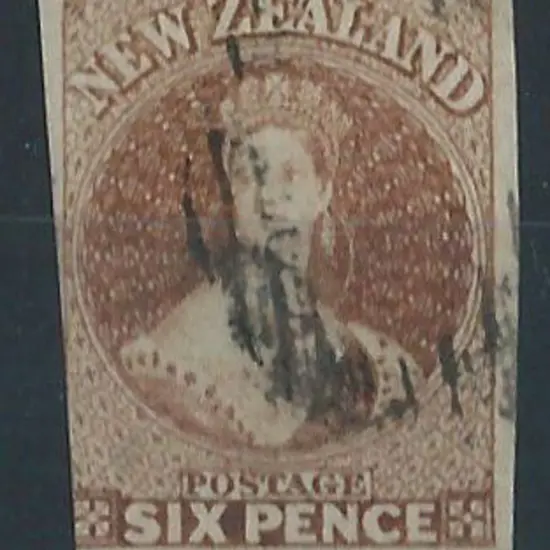 New Zealand 1857/63 6d brown imperf used with ...