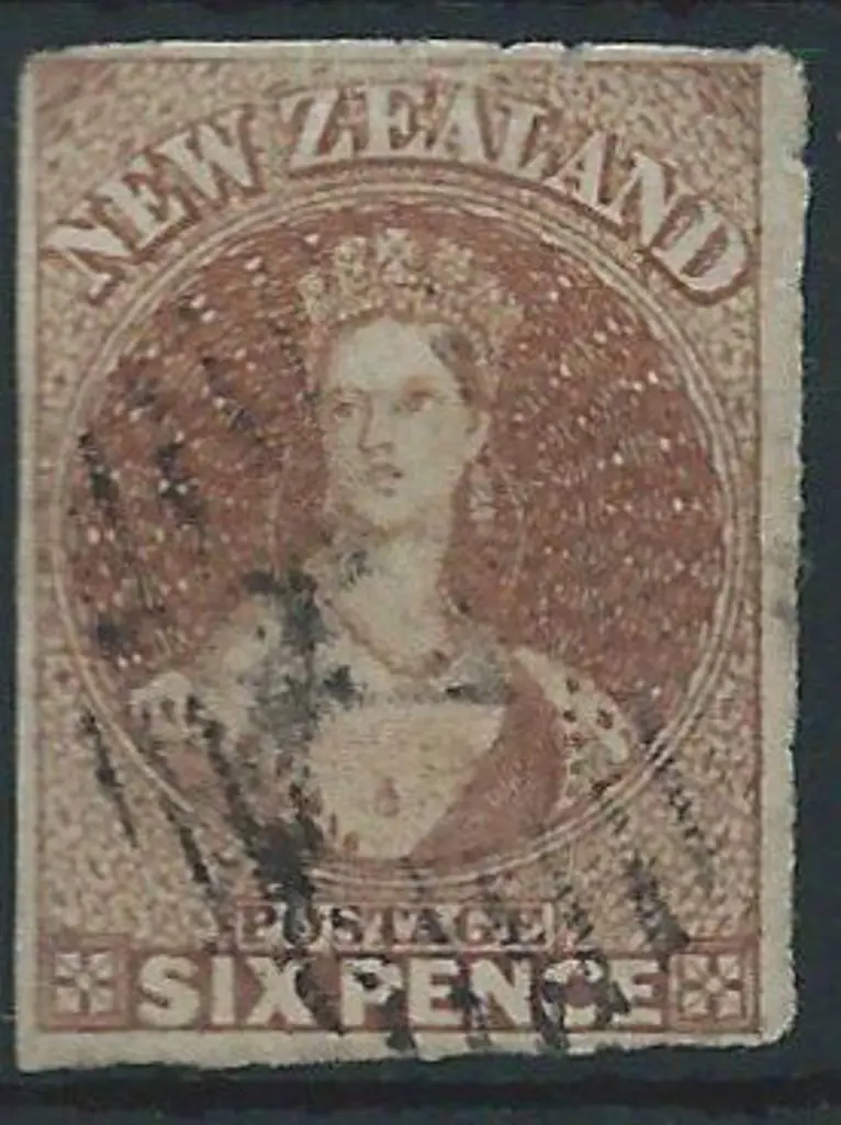 New Zealand 1857/63 6d pale brown imperf (Cat. ... Image 1++