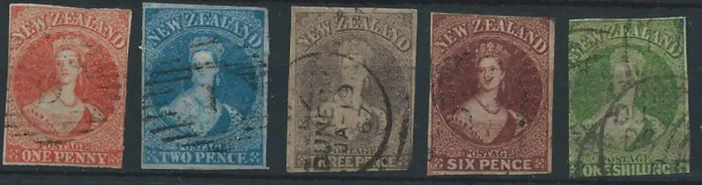 New Zealand 1862/64 1d vermilion, 2d deep blue, 3d ... Image 1++