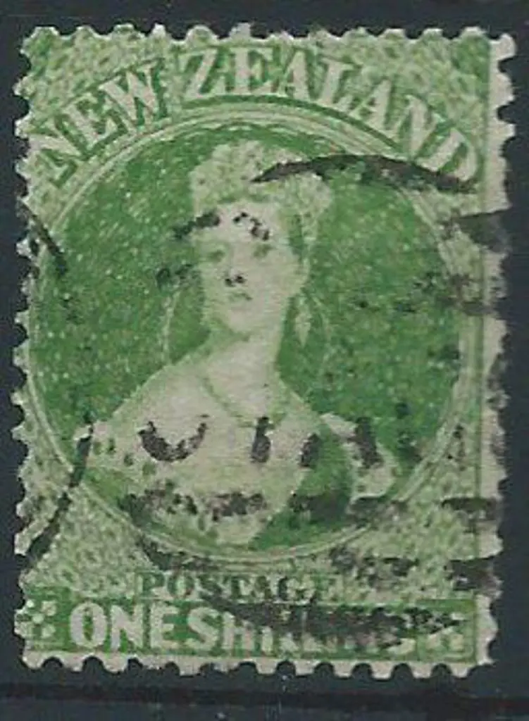 New Zealand 1864/71 1/- yellow green perf. 12½. ... Image 1++