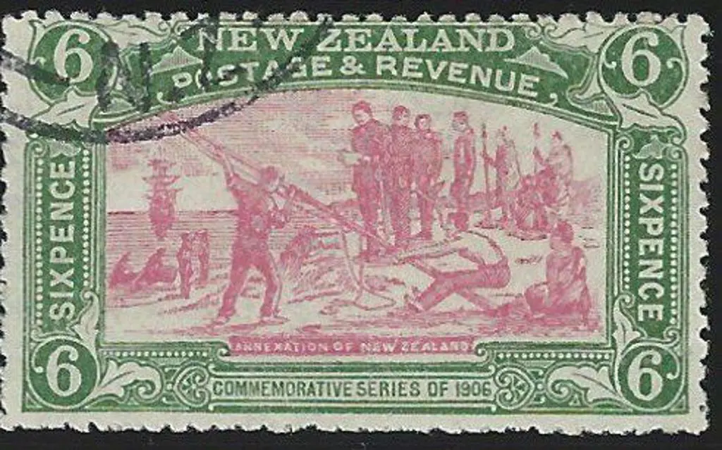 New Zealand 1906 6d pink & olive green ... Image 1++