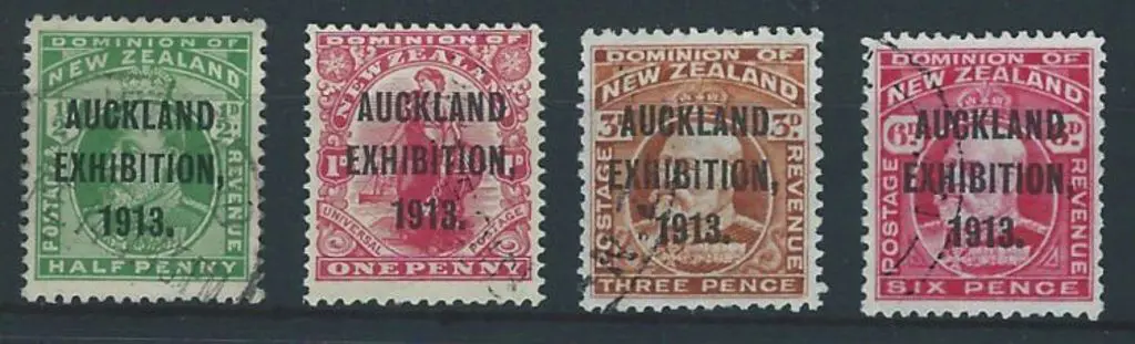 New Zealand 1913 Auckland Exhib set of 4 lightly ... Image 1++