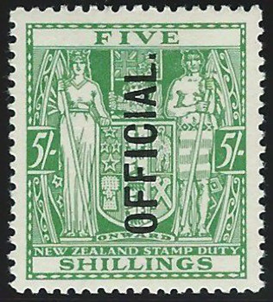 New Zealand 1933 5/- "OFFICIAL" ovptd vertically ... Image 1++