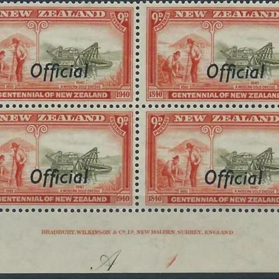 New Zealand 1940 Centennial "Official" ovpts on 9d ...