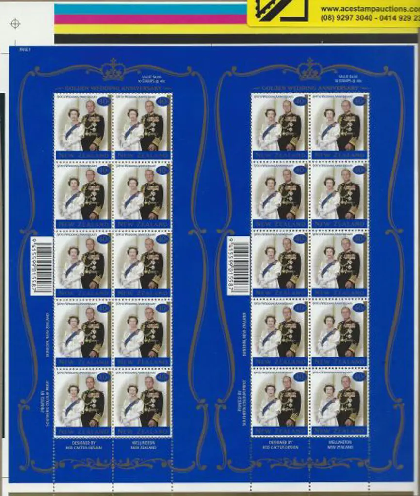 New Zealand 1998 QEII Golden Wedding uncut "Pane ... Image 1++