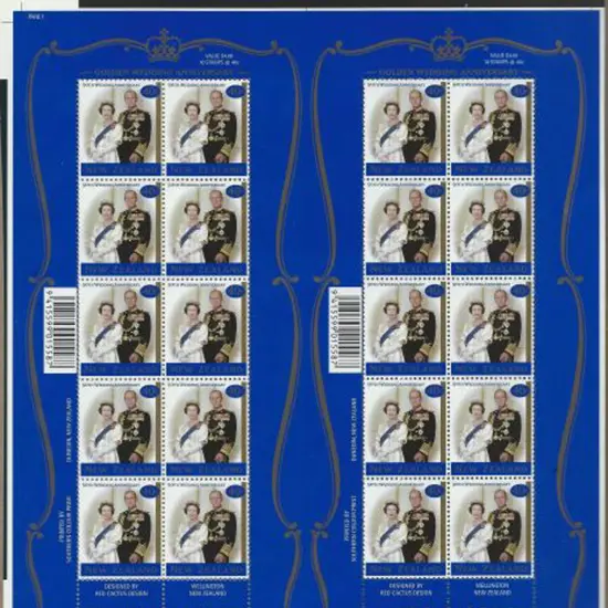 New Zealand 1998 QEII Golden Wedding uncut "Pane ...
