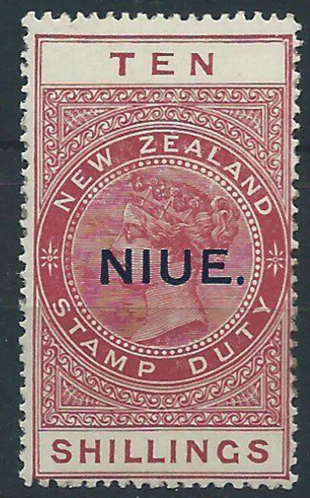 New Zealand-Niue 1918/29 10/- maroon postal fiscal ... Image 1++
