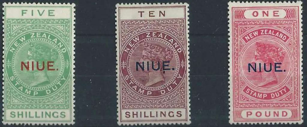 New Zealand-Niue 1918/29 Postal Fiscals 5/-, 10/-, ... Image 1++