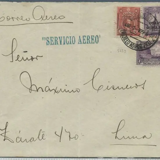 Peru 1929 airmail cover to Lima bearing 50¢ ...