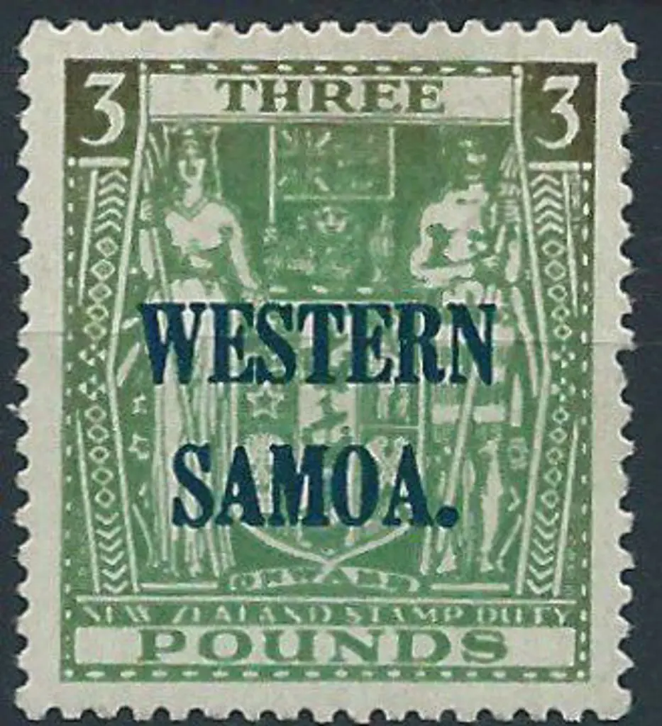 Samoa 1945/53 £3 green Postal Fiscal. MLH but ... Image 1++