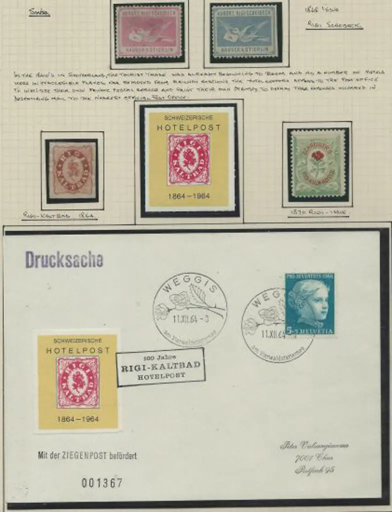Switzerland 1868 Rigi Scheibeck Hotel Post pair, ... Image 1++