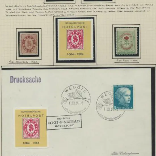 Switzerland 1868 Rigi Scheibeck Hotel Post pair, ...