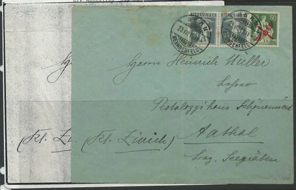 Switzerland 1919 Bern-Zurich cover by air with 50¢ ... Image 1++