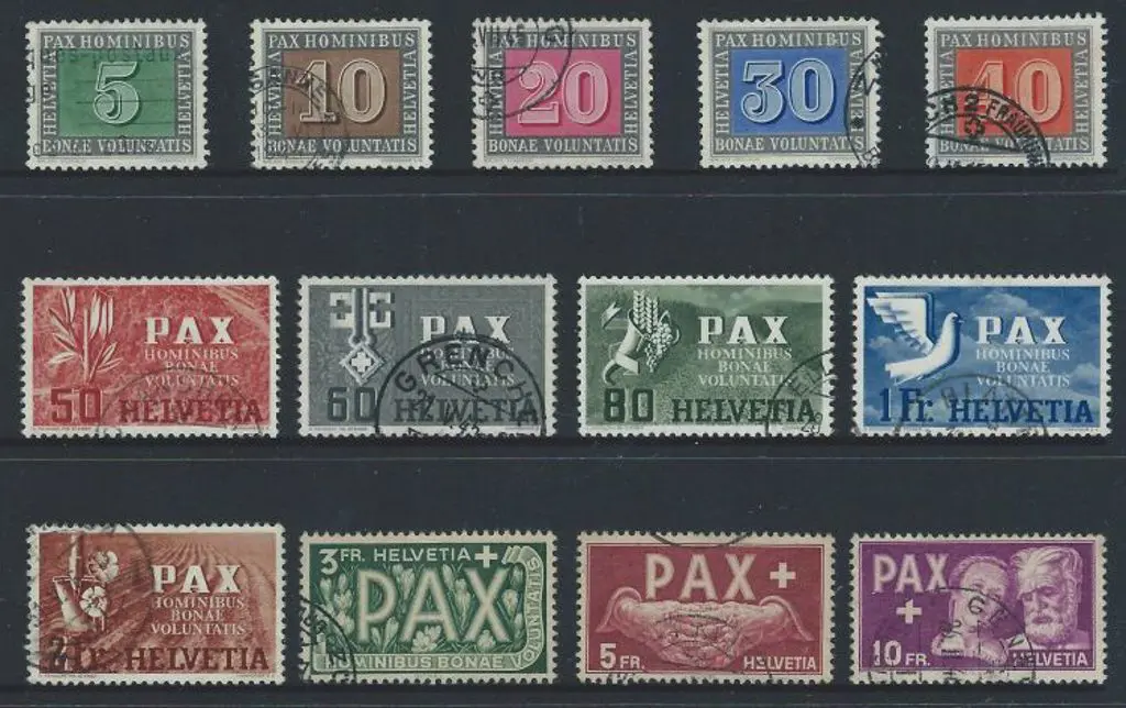 Switzerland 1945 Peace set of 13 very fine used. ... Image 1++