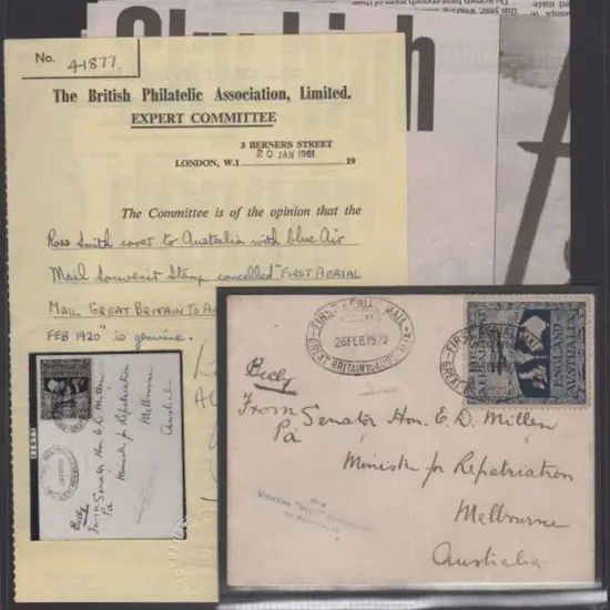 1919 (12th Nov) England to Australia cover flown ...