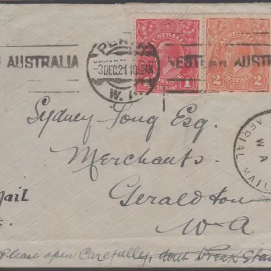 1921 (4th Dec) Perth to Geraldton flown cover by ...