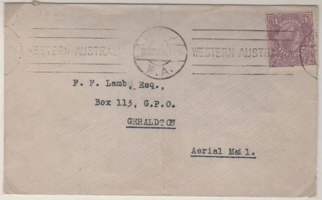 1924 (18th Dec) Perth to Geraldton env with 4½d ... Image 1++