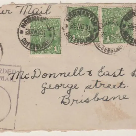 1931 (26th Nov) Normanton to Brisbane commercially ...