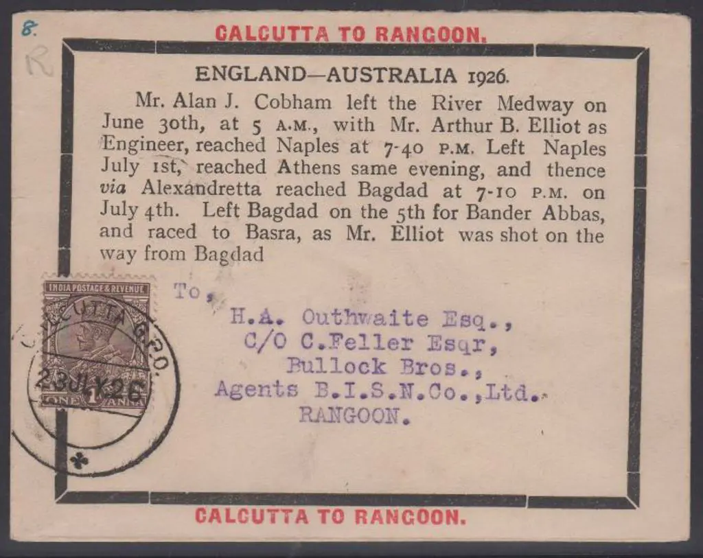 1926 (30th June) Calcutta to Rangoon Cobham ... Image 1++