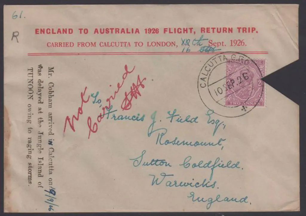 1926 (30th June) Calcutta to London Cobham ... Image 1++