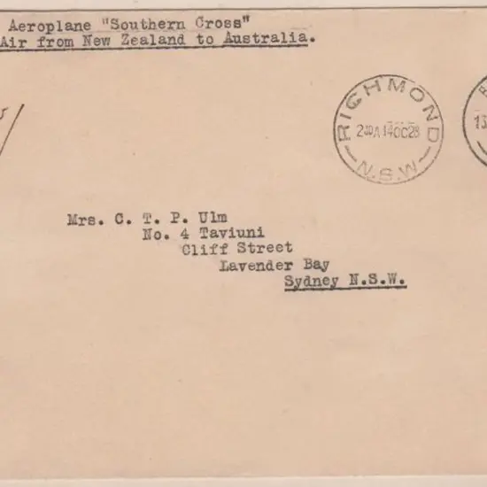 1928 (14th Oct) NZ to Australia "Southern Cross" ...