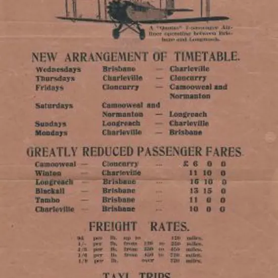 1929 (April) Qantas Brisbane to Charleville ...