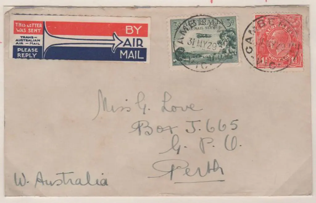 1929 (2nd June) Adelaide to Perth W.A.A. flown ... Image 1++