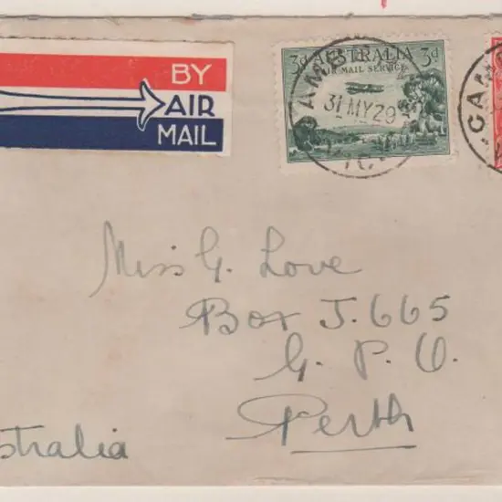 1929 (2nd June) Adelaide to Perth W.A.A. flown ...