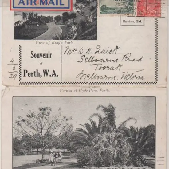 1929 (2nd June) ditto but "Souvenir of Perth W.A." ...