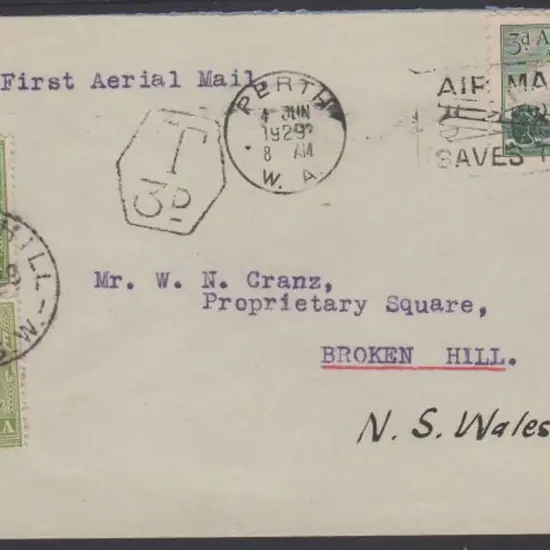 1929 (2nd June) ditto but with 3d Airmail tied by ...