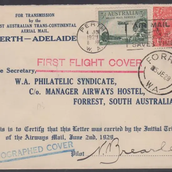 1929 (2nd June) Perth to Forrest W.A.A. ...