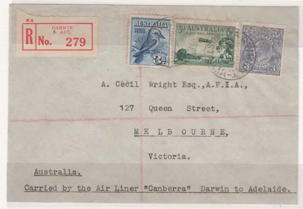 1929 (20th June) Darwin to Adelaide Reg cover ... Image 1++