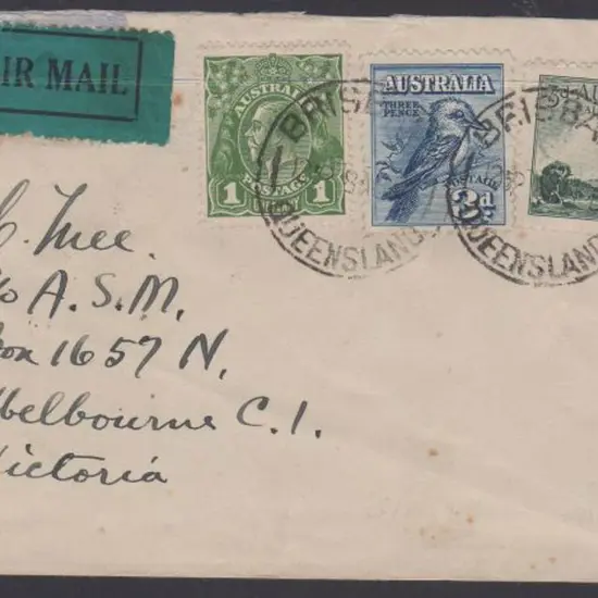 1929 (8th Aug) Brisbane to Melbourne cover with 1d ...