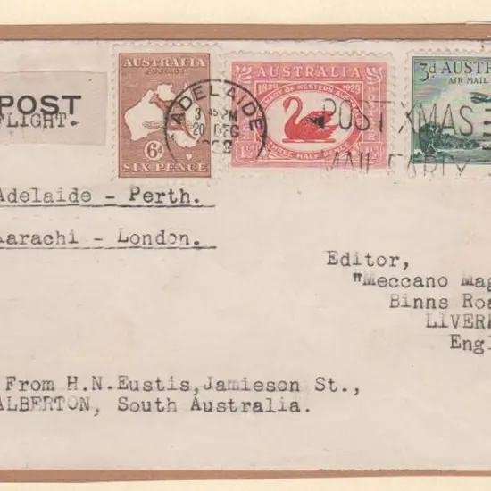 1929 (20th Dec) Adelaide to London via Perth & ...