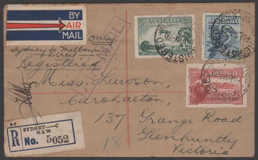 1930 (1st June) Sydney to Melbourne registered ... Image 1++