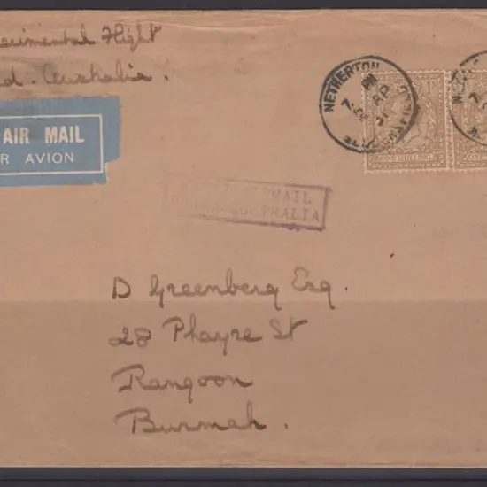 1931 (4th April) England to Australia via Burma ...